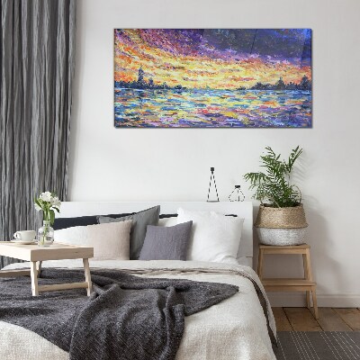 Tableau imprimé sur verre Coucher de soleil sur l'eau
