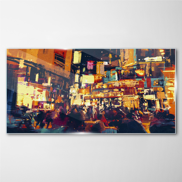 Tableau en verre L'agitation de la vie urbaine la nuit