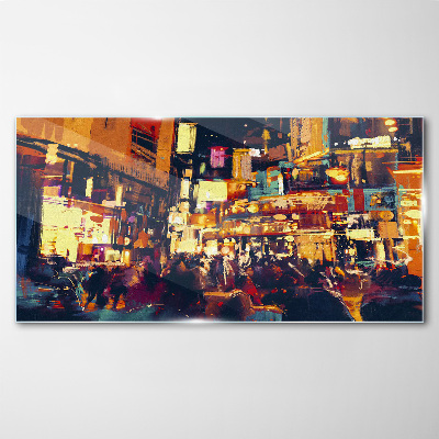 Tableau en verre L'agitation de la vie urbaine la nuit