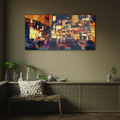 Tableau en verre L'agitation de la vie urbaine la nuit