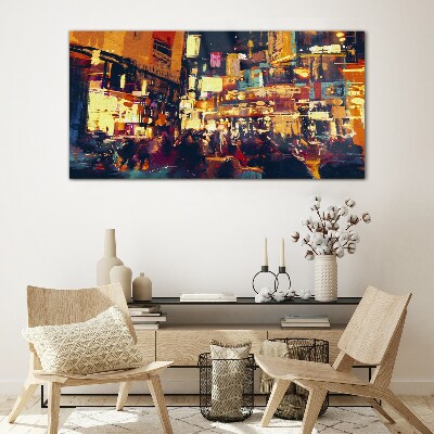 Tableau en verre L'agitation de la vie urbaine la nuit