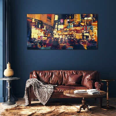 Tableau en verre L'agitation de la vie urbaine la nuit