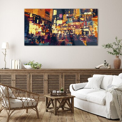 Tableau en verre L'agitation de la vie urbaine la nuit