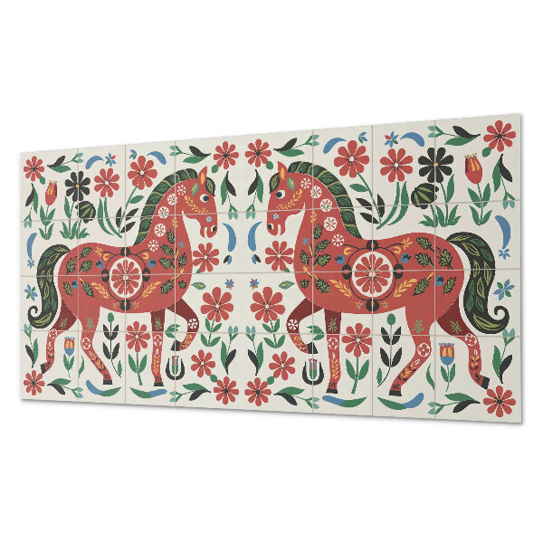 Panneau mural pvc Motif de cheval dans les fleurs