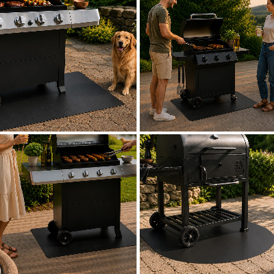 Protection de terrasse en bois pour barbecue quart de cercle 100x100 cm