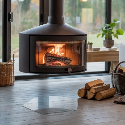 Verre sous poêle à bois hexagonale transparente