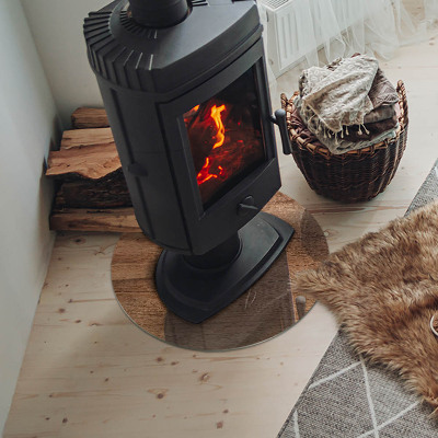 Plaque verre devant cheminée Motif bois naturel