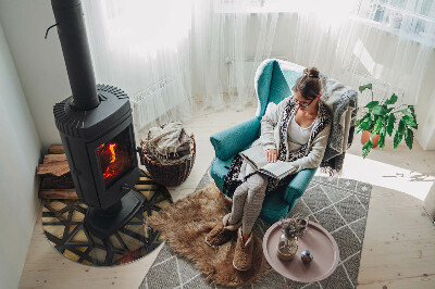 Plaque verre devant cheminée Géométrie avec du bois