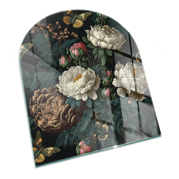 Vitre sous poêle à bois Motif fleur et papillon