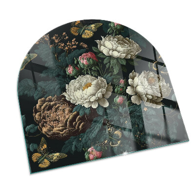 Vitre sous poêle à bois Motif fleur et papillon
