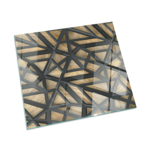 Plaque de sol en verre pour poêle Motifs géométriques sur fond bois