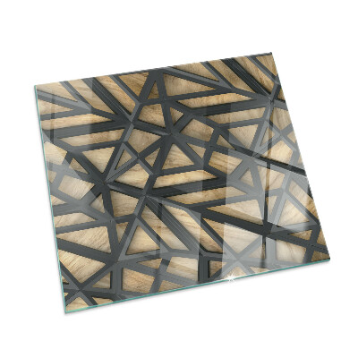 Plaque de sol en verre pour poêle Motifs géométriques sur fond bois