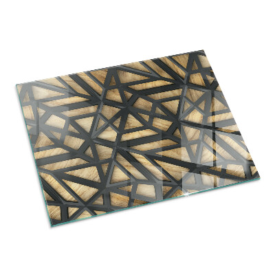 Plaque de sol en verre pour poêle Motifs géométriques sur fond bois
