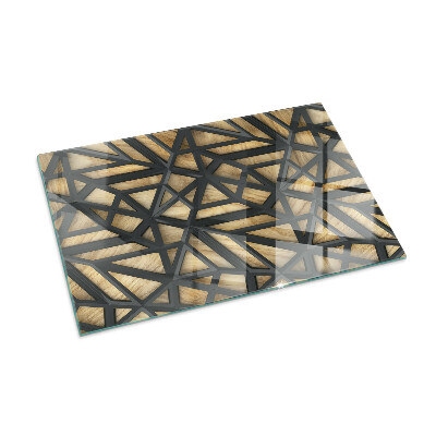 Plaque de sol en verre pour poêle Motifs géométriques sur fond bois