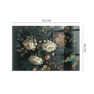 Plaque de sol en verre pour poêle Papillons sur fond de fleurs