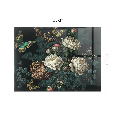 Plaque de sol en verre pour poêle Papillons sur fond de fleurs