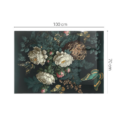 Plaque de sol en verre pour poêle Papillons sur fond de fleurs