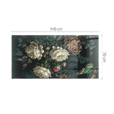 Plaque de sol en verre pour poêle Papillons sur fond de fleurs