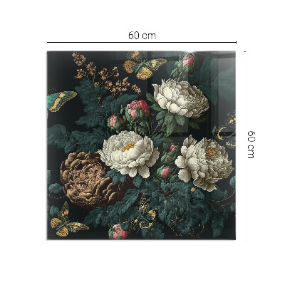 Plaque de sol en verre pour poêle Papillons sur fond de fleurs