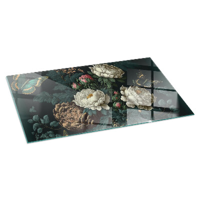 Plaque de sol en verre pour poêle Papillons sur fond de fleurs