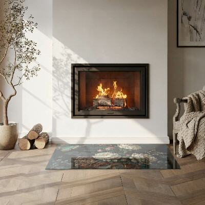 Plaque de sol en verre pour poêle Papillons sur fond de fleurs