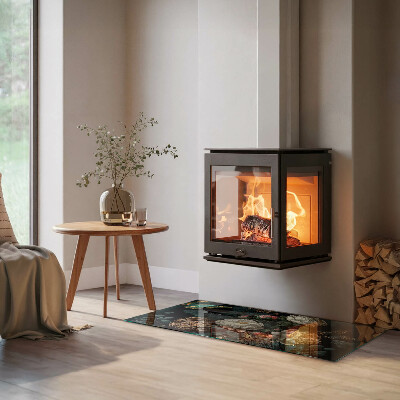 Plaque de sol en verre pour poêle Papillons sur fond de fleurs