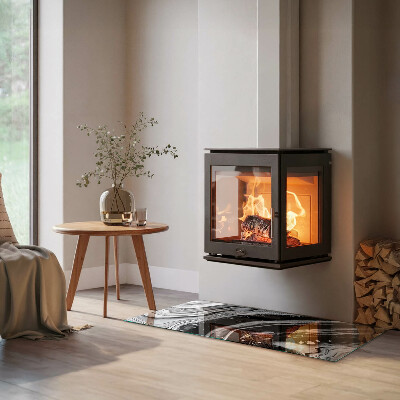 Plaque de sol en verre pour poêle Lignes et vagues dans une version moderne