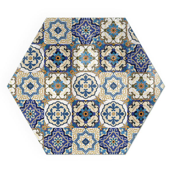 Verre sous poêle à bois hexagonal Motif mosaïque élégant orné de fleurs