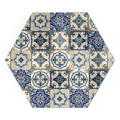 Verre sous poêle à bois hexagonal Motif mosaïque élégant orné de fleurs