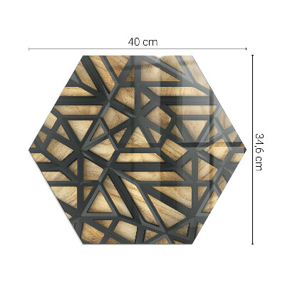 Vitre sous poêle à bois hexagonal Motifs géométriques sur fond de bois