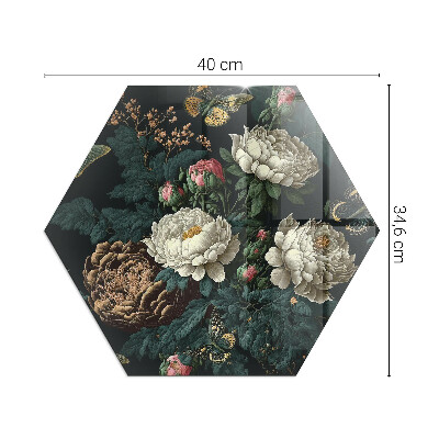Verre sous poêle à bois hexagonal Papillons sur un fond de fleurs