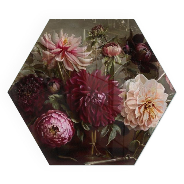 Plaque verre devant cheminée hexagonal Détails de fleurs colorées