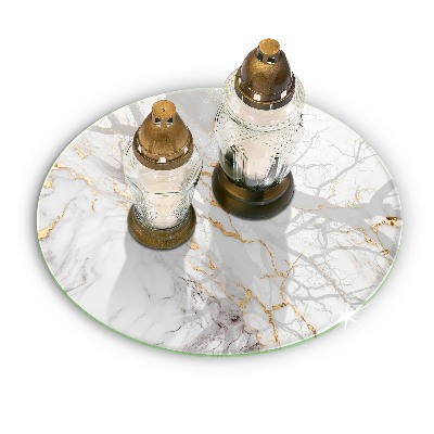 Dessous de bougie rond Marbre clair avec or