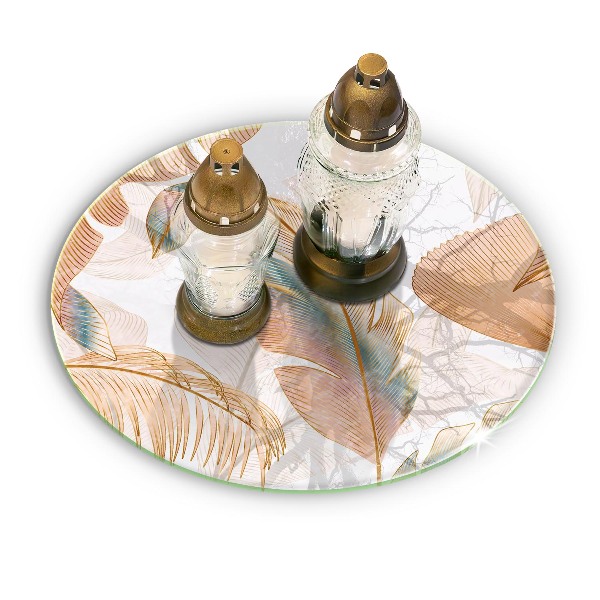 Dessous de bougie rond Plumes et feuilles bohèmes