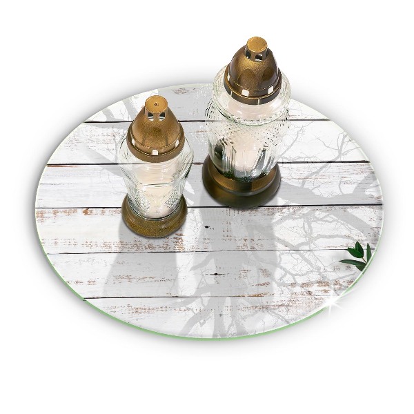 Dessous de bougie rond Vieilles planches et feuilles