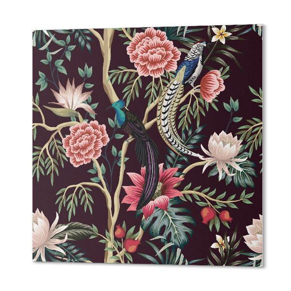 Panneau décoratif Motif folklorique avec des fleurs et des oiseaux
