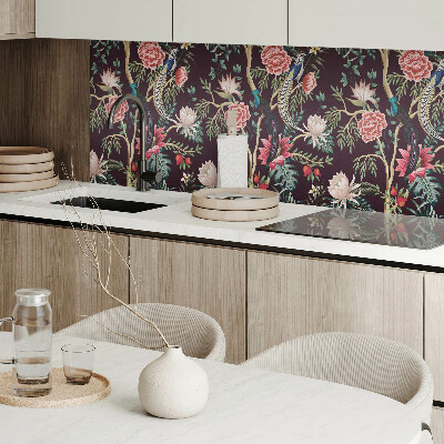 Panneau décoratif Motif folklorique avec des fleurs et des oiseaux