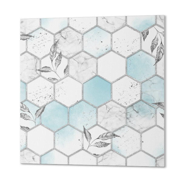 Panneau décoratif Motif hexagonal avec des feuilles vertes