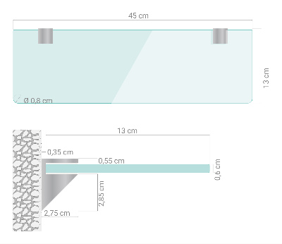 Étagère murale en verre pour salle de bain transparente
