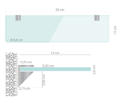 Étagère murale en verre pour salle de bain transparente