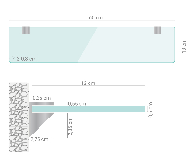 Étagère murale en verre pour salle de bain transparente
