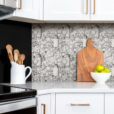 Panneau décoratif Un motif avec une bouteille de vin et des légumes