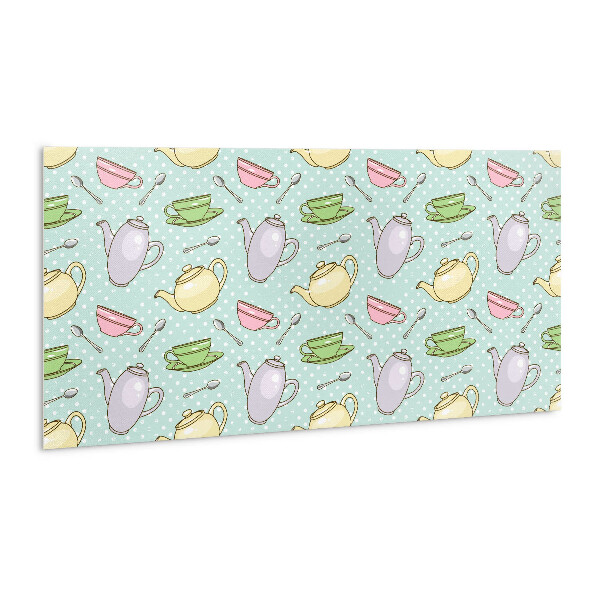 Revêtement mural Une bouilloire et des tasses colorées