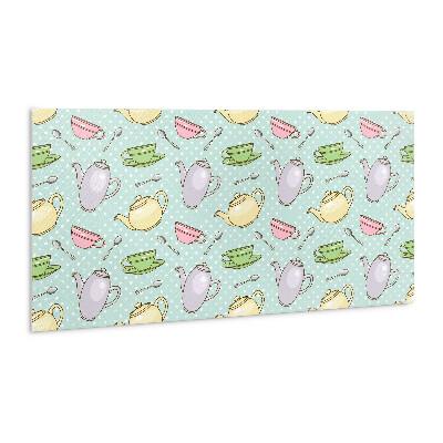 Revêtement mural Une bouilloire et des tasses colorées