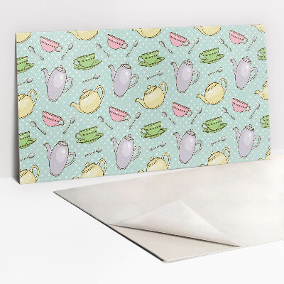 Revêtement mural Une bouilloire et des tasses colorées