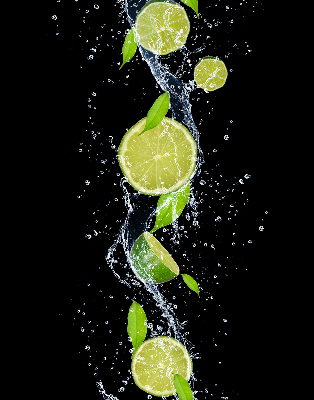 Store intérieur Citron vert tombant dans l'eau