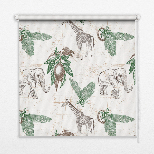 Store intérieur Girafes, éléphants et feuilles