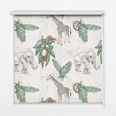 Store intérieur Girafes, éléphants et feuilles