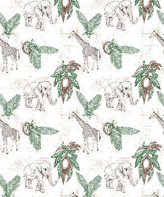 Store intérieur Girafes, éléphants et feuilles