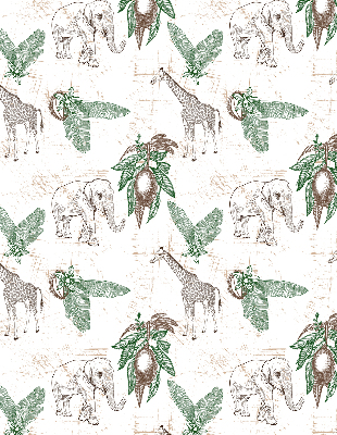 Store intérieur Girafes, éléphants et feuilles